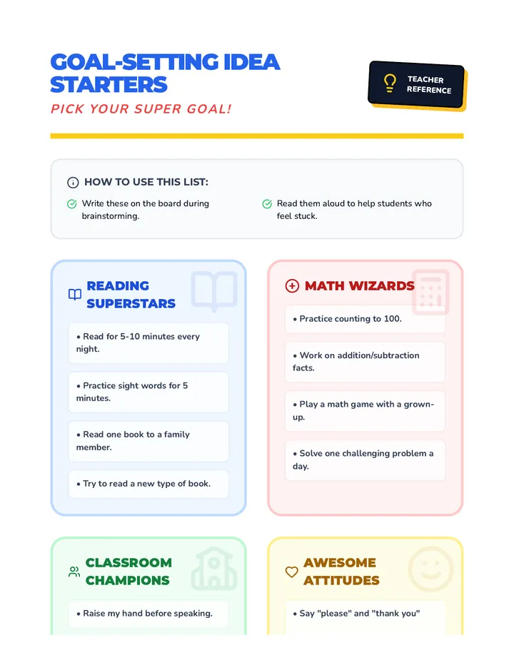 Goal Idea Starters Activity Sheet
