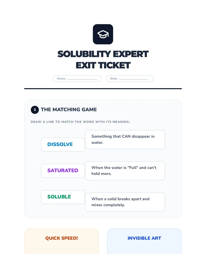 Solubility Expert Exit Ticket Worksheet Lesson 5 Assessment