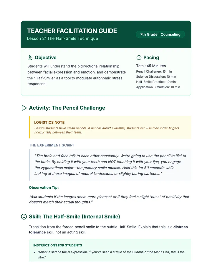 Facial Feedback Teacher Guide