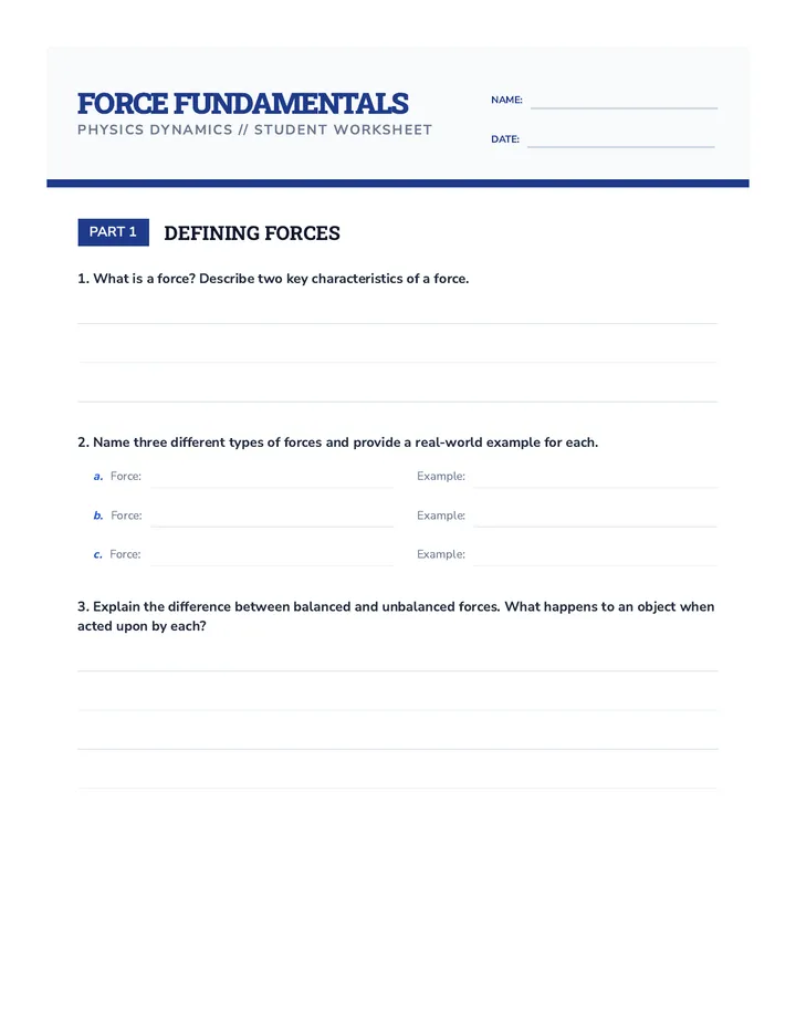 Force Fundamentals Worksheet