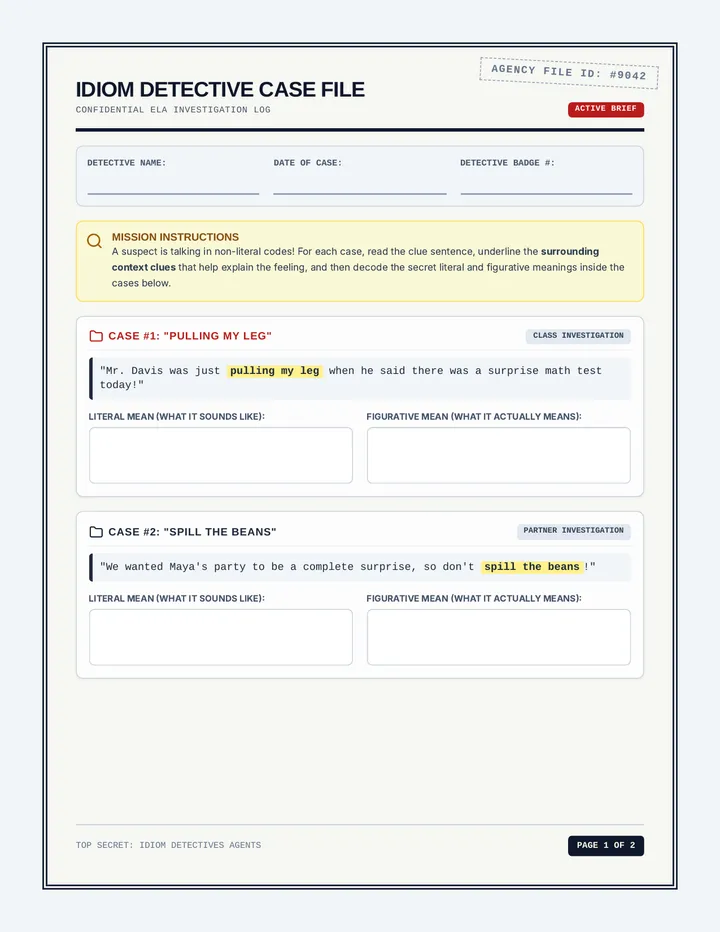 Idiom Detectives Case File Worksheet