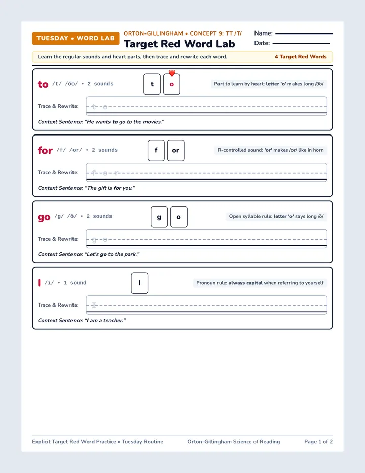 Tuesday Sentences Worksheet