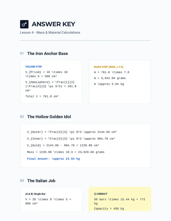 Mass and Material Answer Key