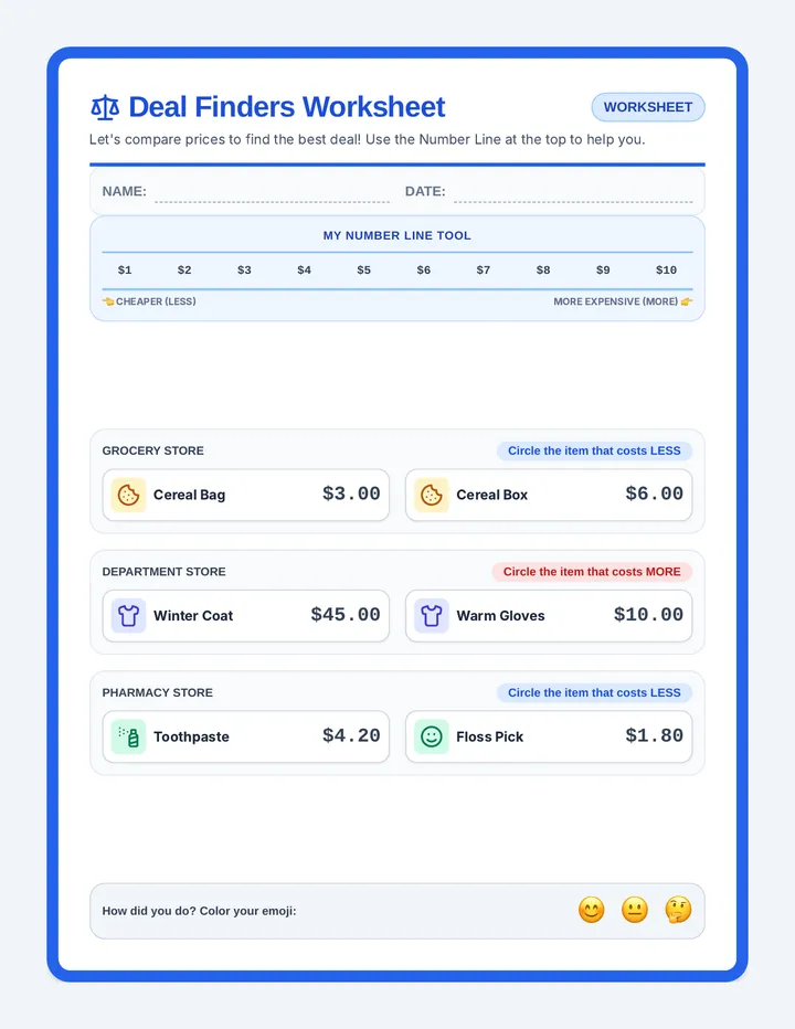 Deal Finders Worksheet