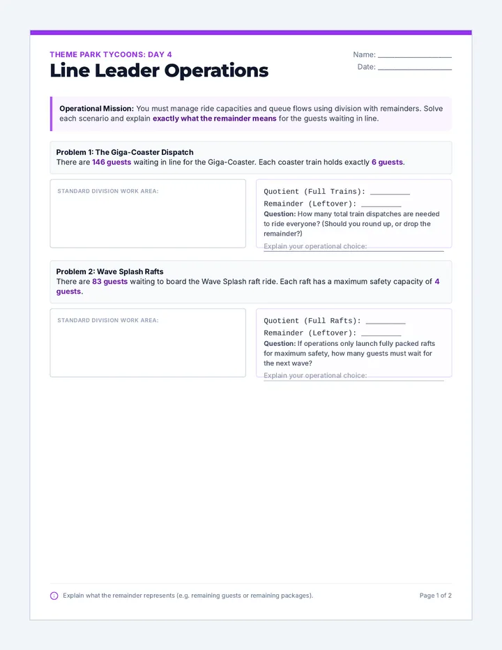 Line Leader Worksheet
