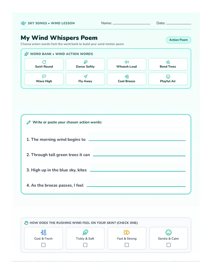 Wind Whispers Worksheet