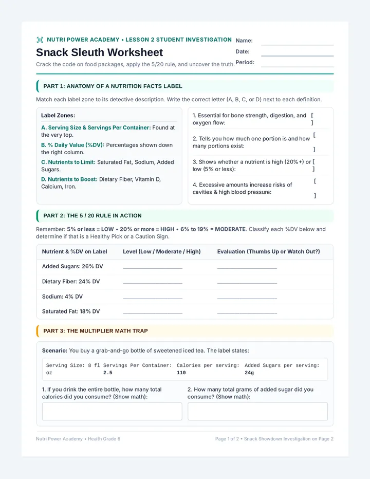 Snack Sleuth Worksheet
