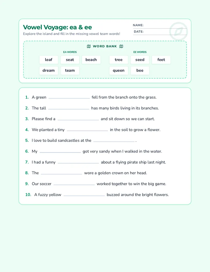 Vowel Voyage ea ee Worksheet