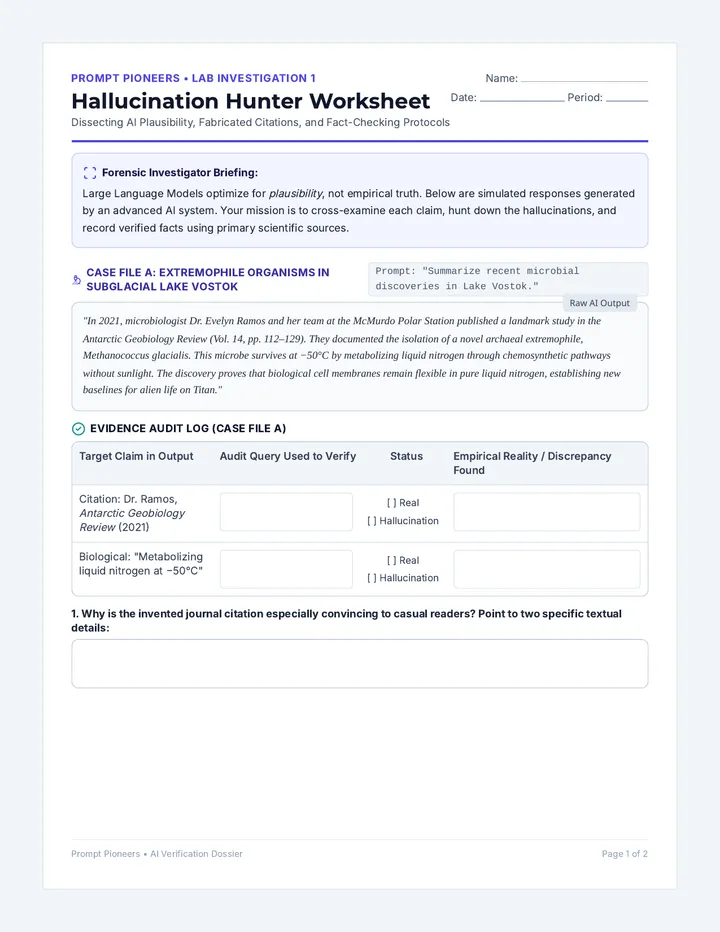 Hallucination Hunter Worksheet