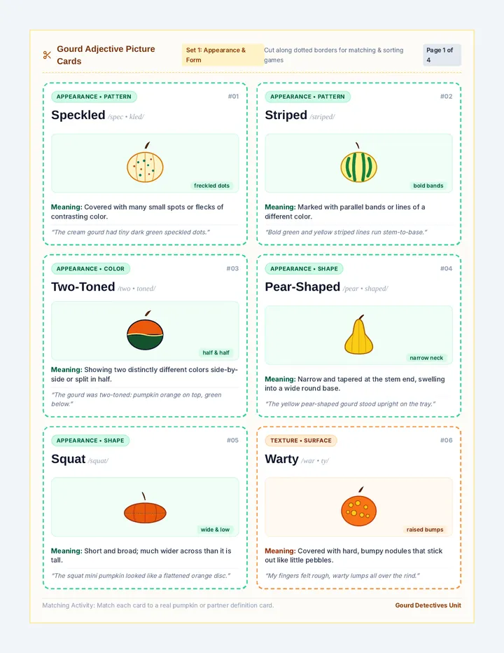 Gourd Adjective Picture Cards