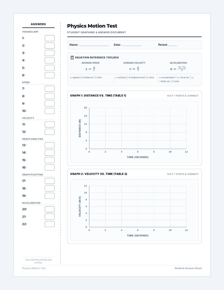 Linear Motion Student Answer Sheet