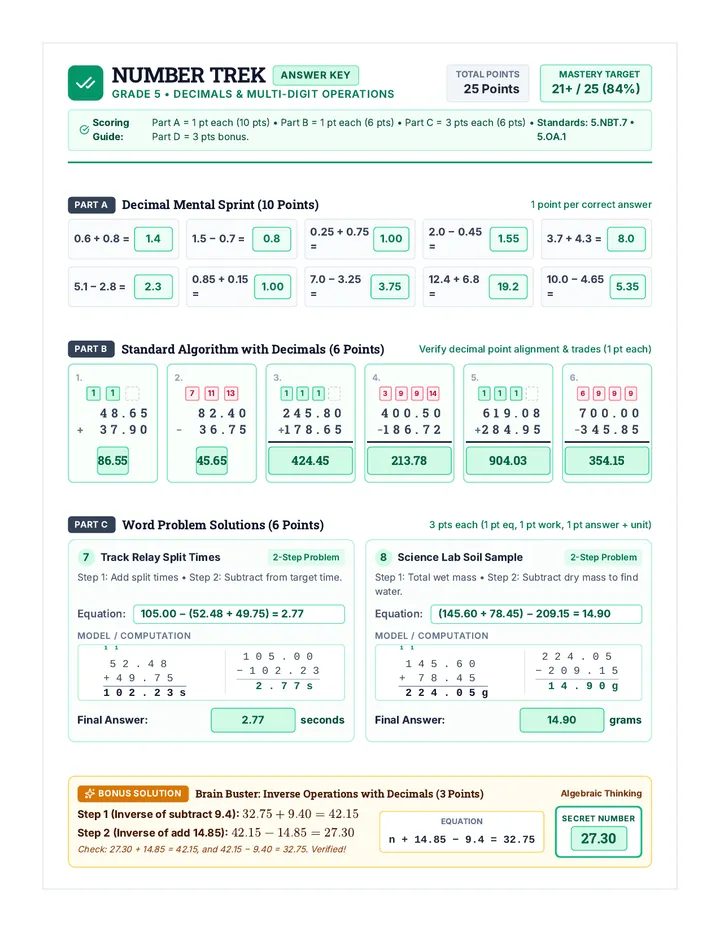 Number Trek Answer Key