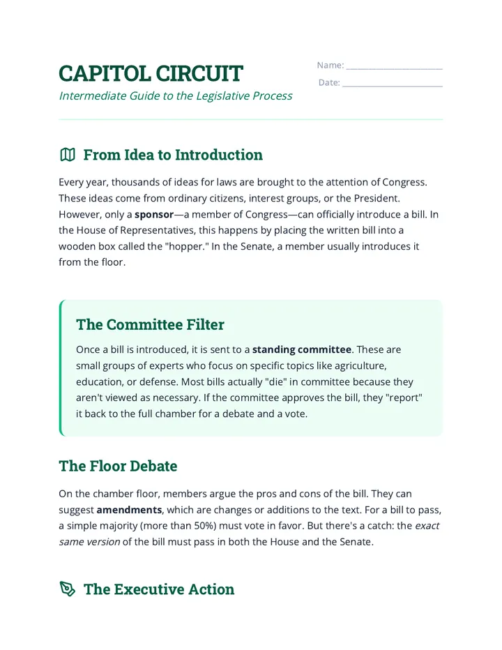Capitol Circuit Worksheet