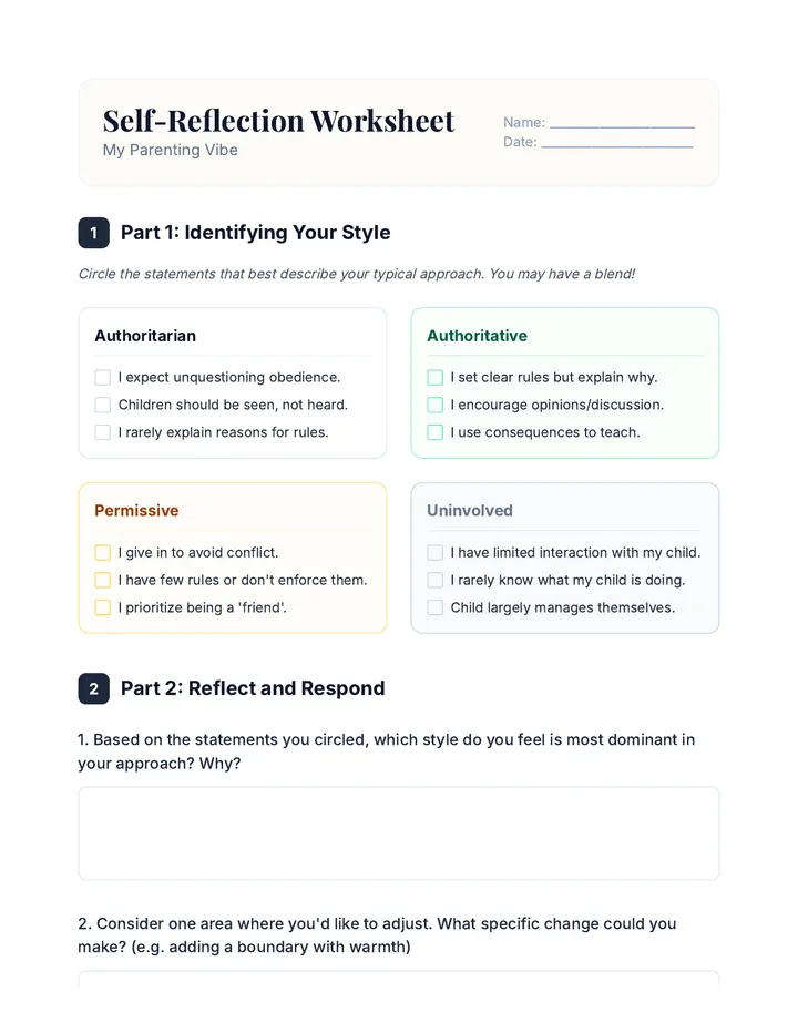Parenting Styles Worksheet