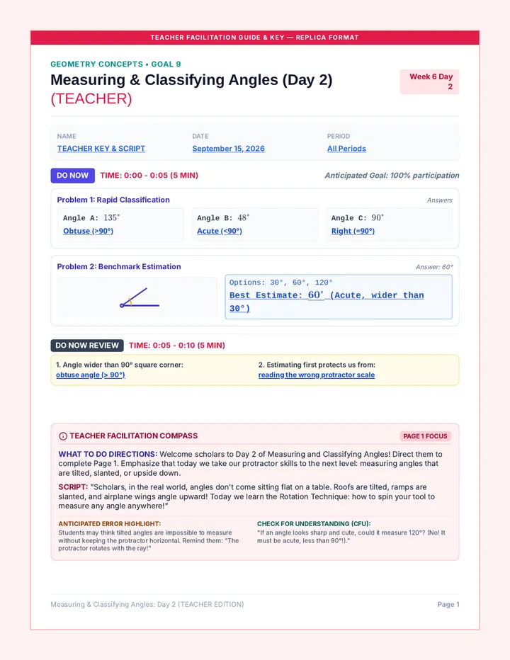 Angle Measuring Day 2 Teacher Packet