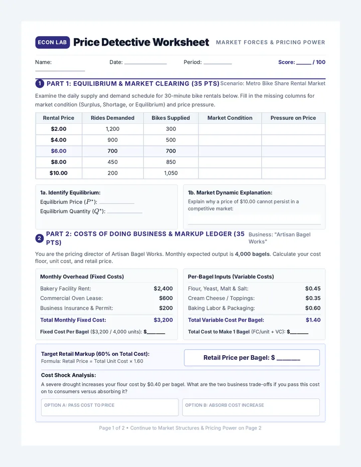 Price Detective Worksheet
