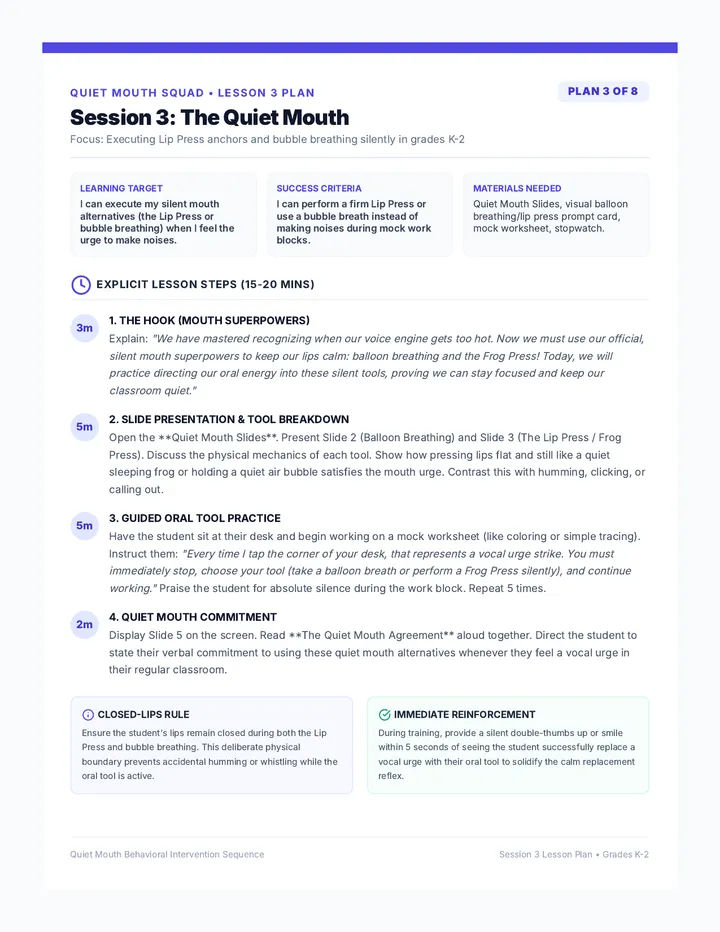 Quiet Mouth Lesson Plan