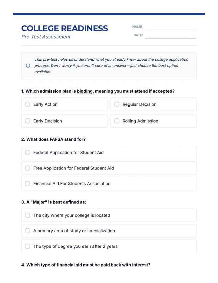 College Readiness Pre-Test