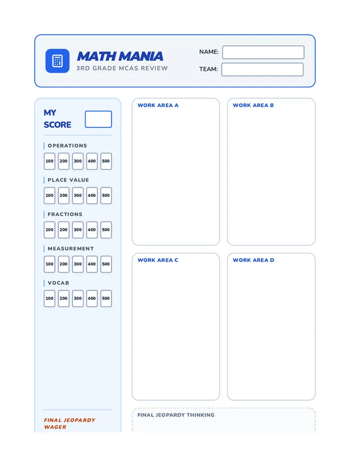 Math Mania Scorecard