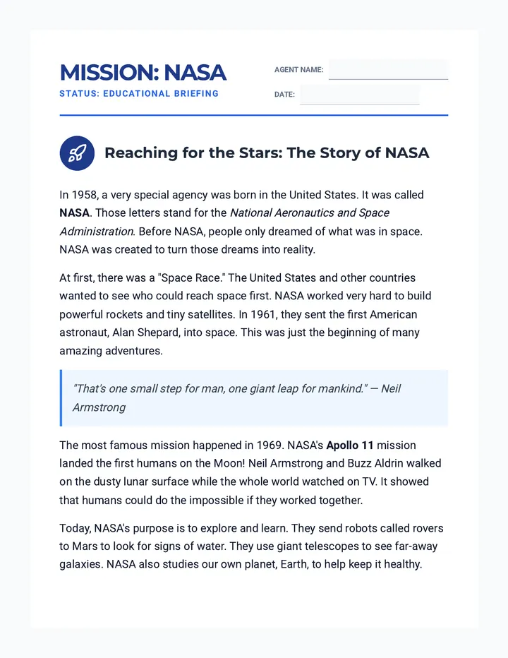 Reach Stars Worksheet