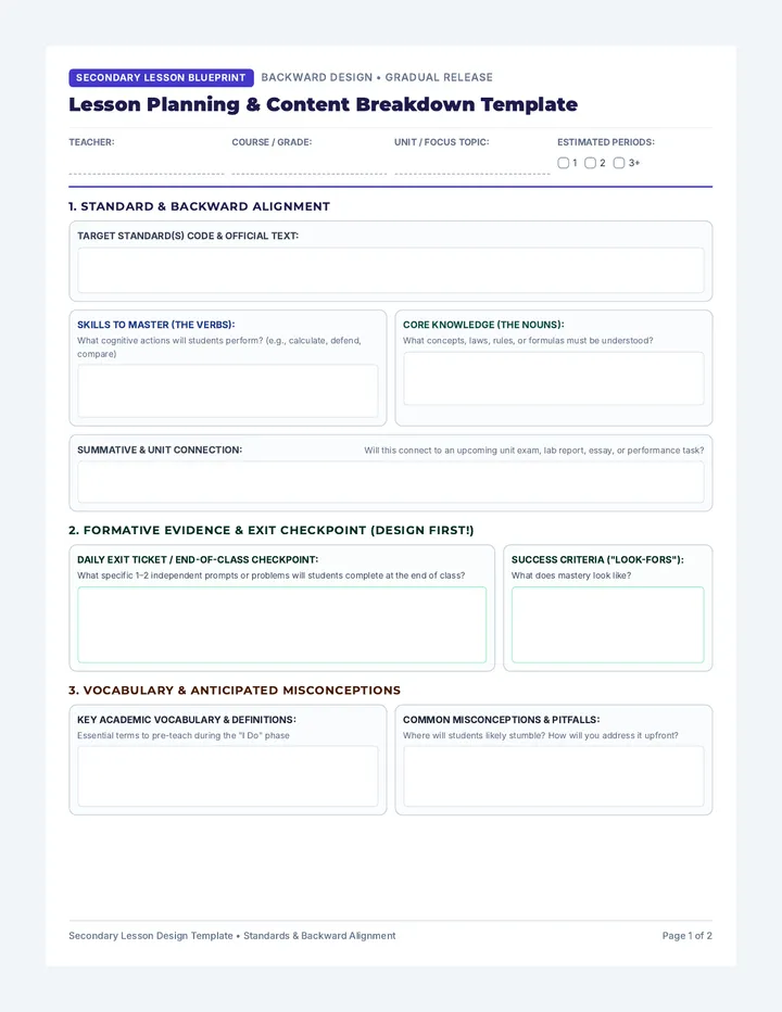 Lesson Design Planning Template