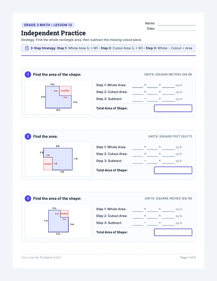 Cutout Area Practice Worksheet
