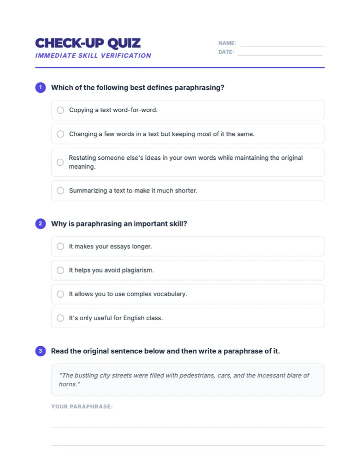 Paraphrasing Check-Up Quiz