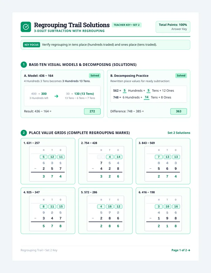 Regrouping Trail Answer Key