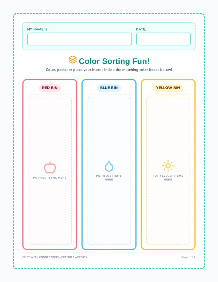 Color Sorting Student Worksheet