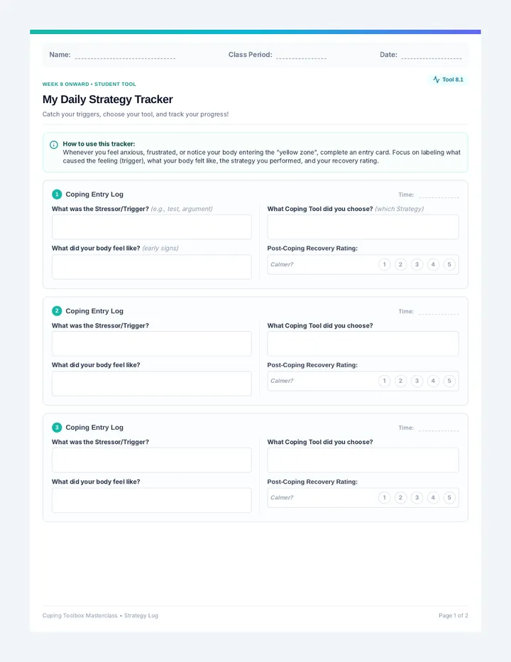 Strategy Tracker and Problem Scale Worksheet