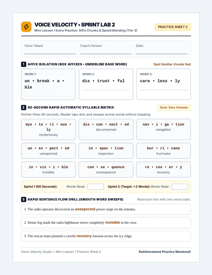 Syllable Sparks Sprint Sheet