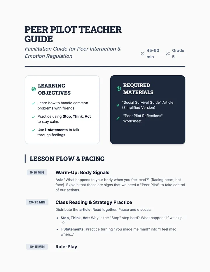 Peer Pilot Teacher Guide
