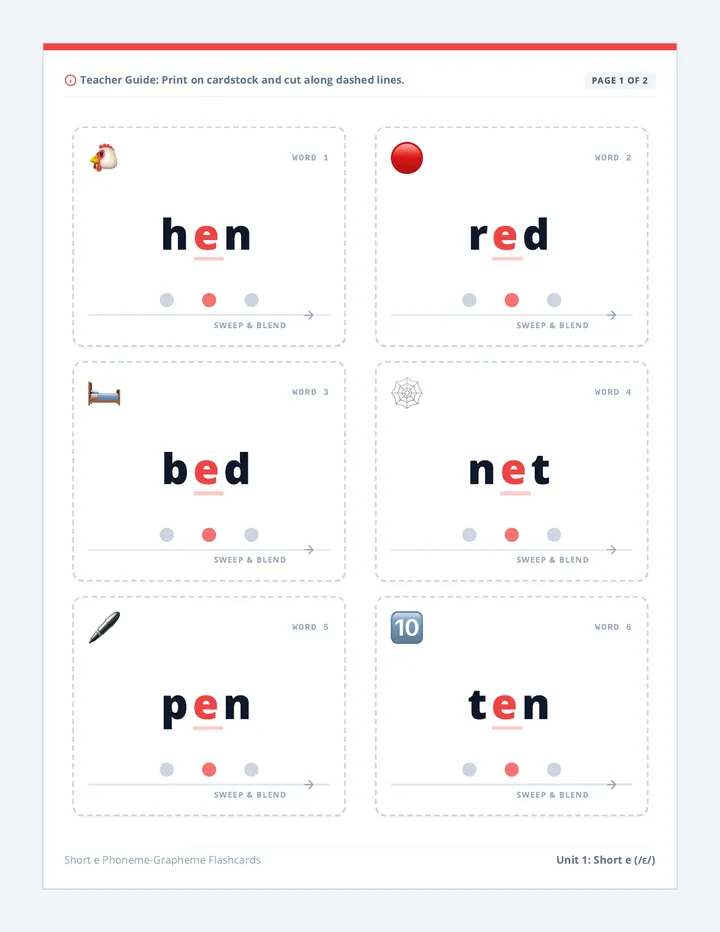 Short e Word Cards