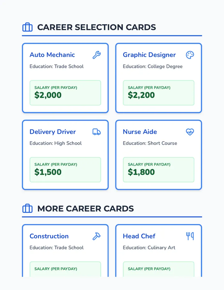 Adulting Career and Housing Cards