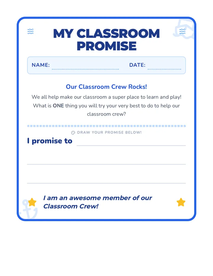 My Classroom Promise Worksheet