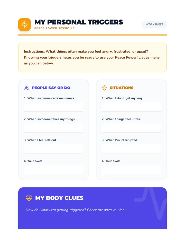My Personal Triggers Worksheet