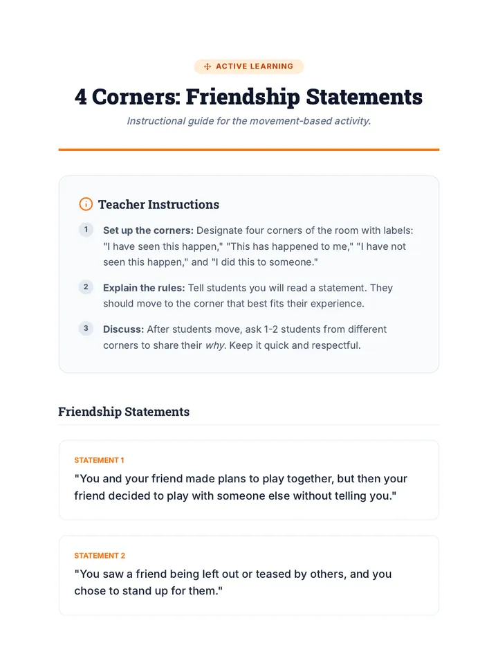 4 Corners Activity Instructions