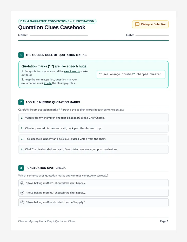 Quotation Clues Activity Worksheet