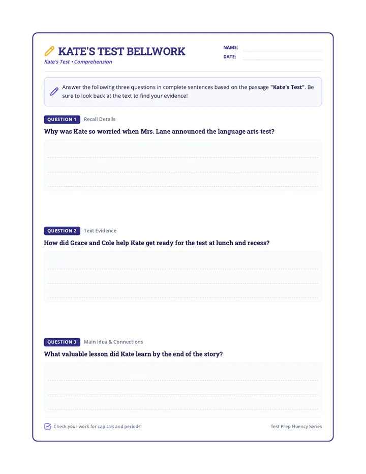 Test Prep Bellwork Worksheet