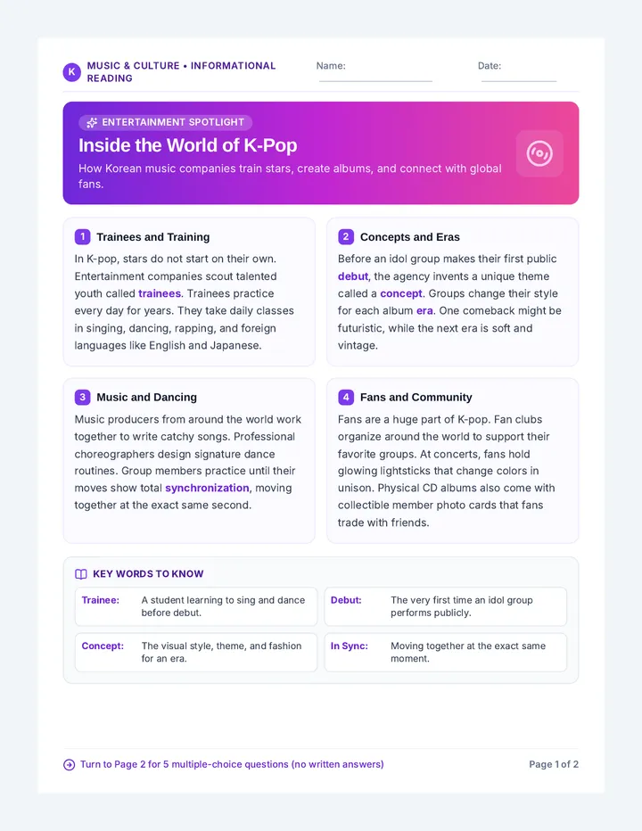K-Pop Engine Reading Handout