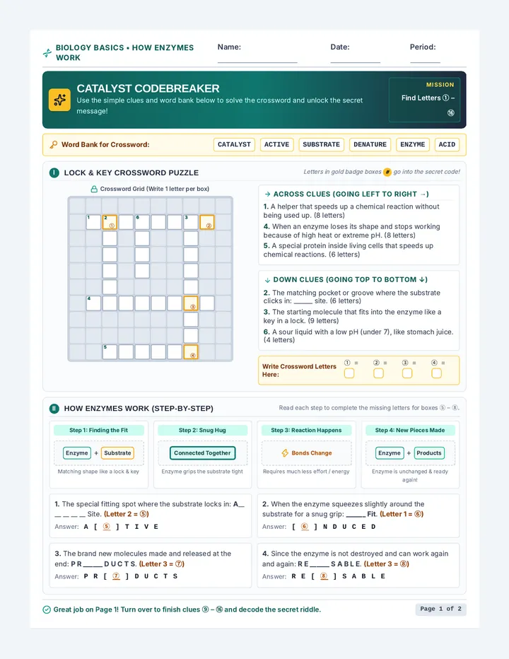 Catalyst Codebreaker Puzzle Worksheet