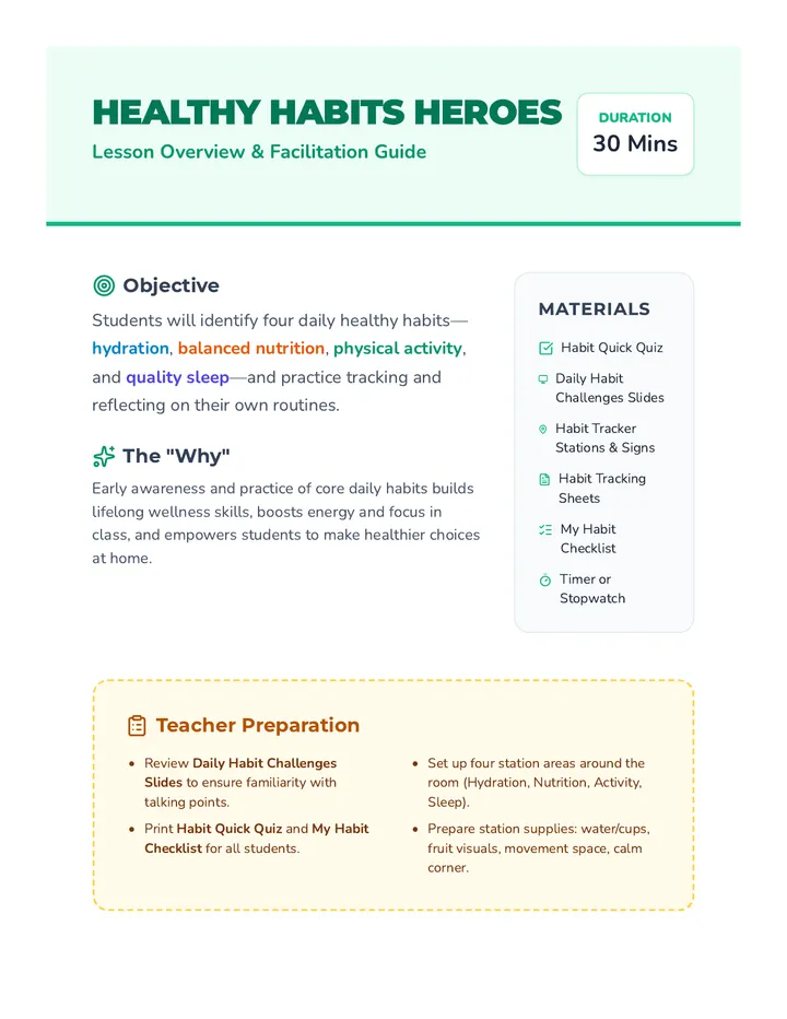 Healthy Habits Overview Lesson Plan