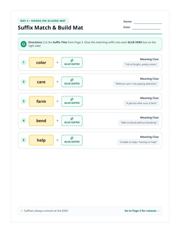 Suffix Matchup Cut Activity