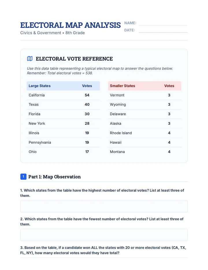 Electoral Map Analysis Worksheet