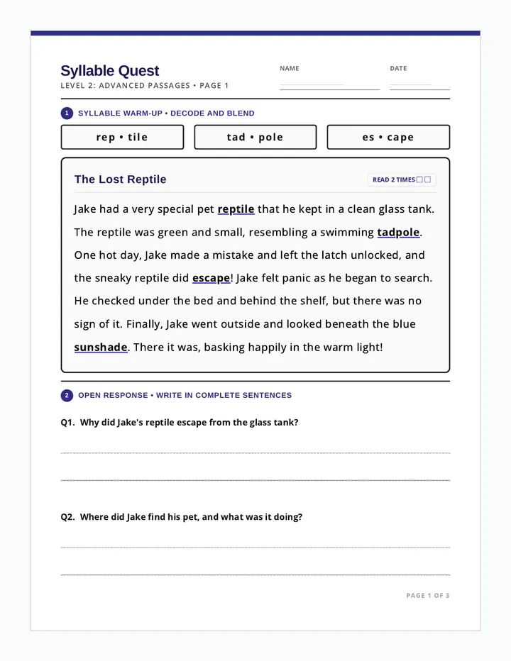 Syllable Quest Worksheet