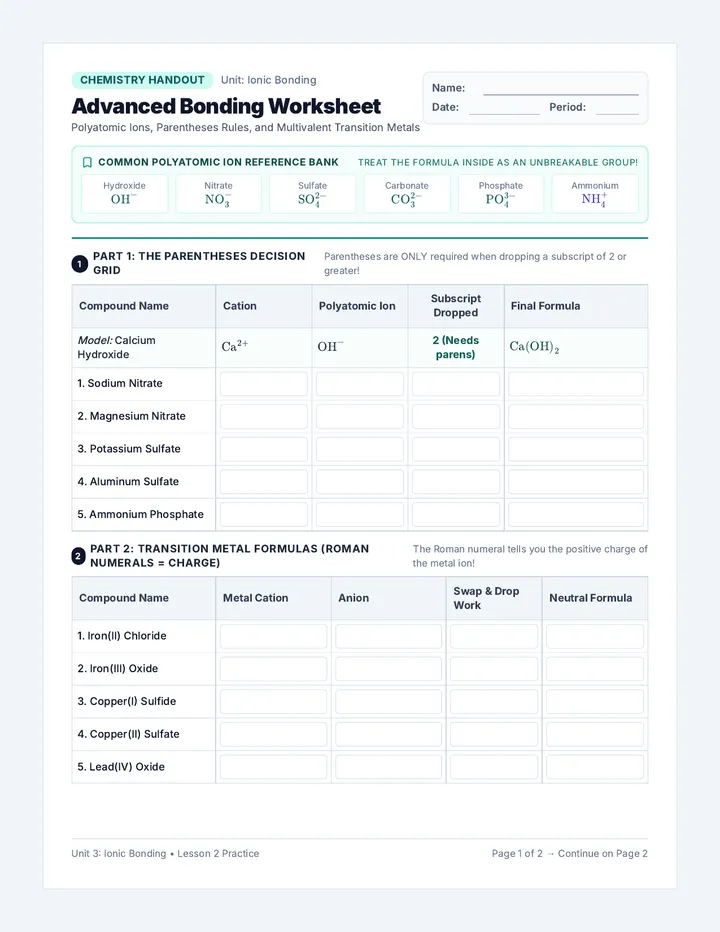 Advanced Bonding Worksheet