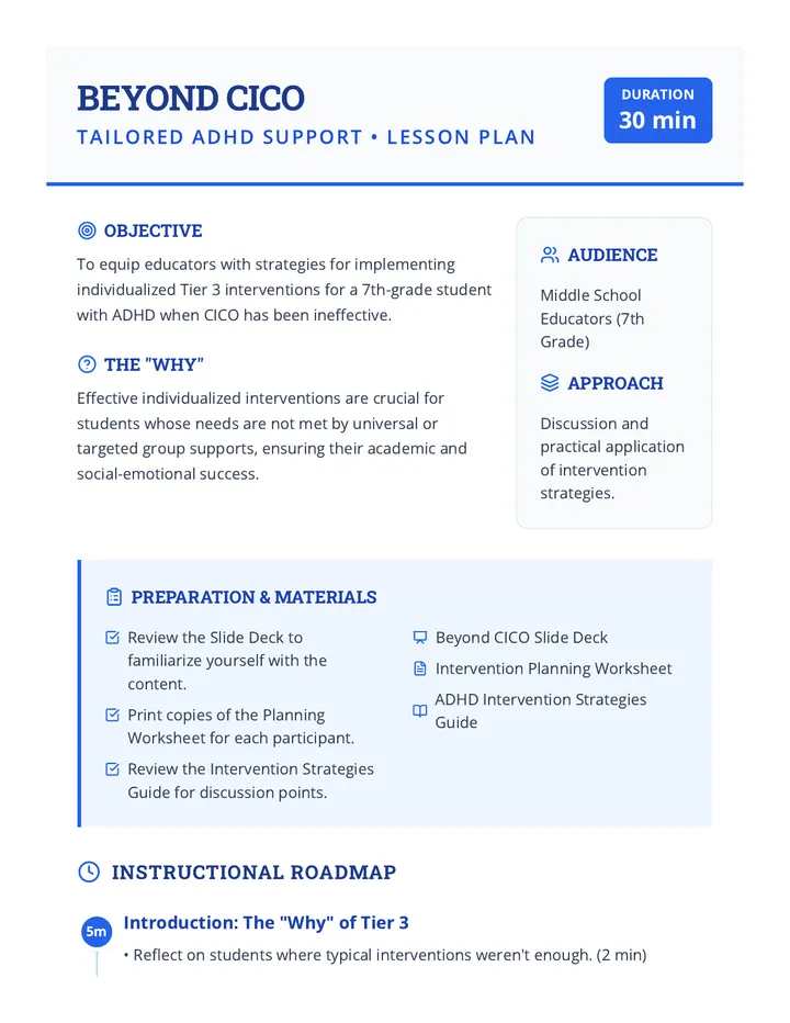 Beyond CICO Lesson Plan