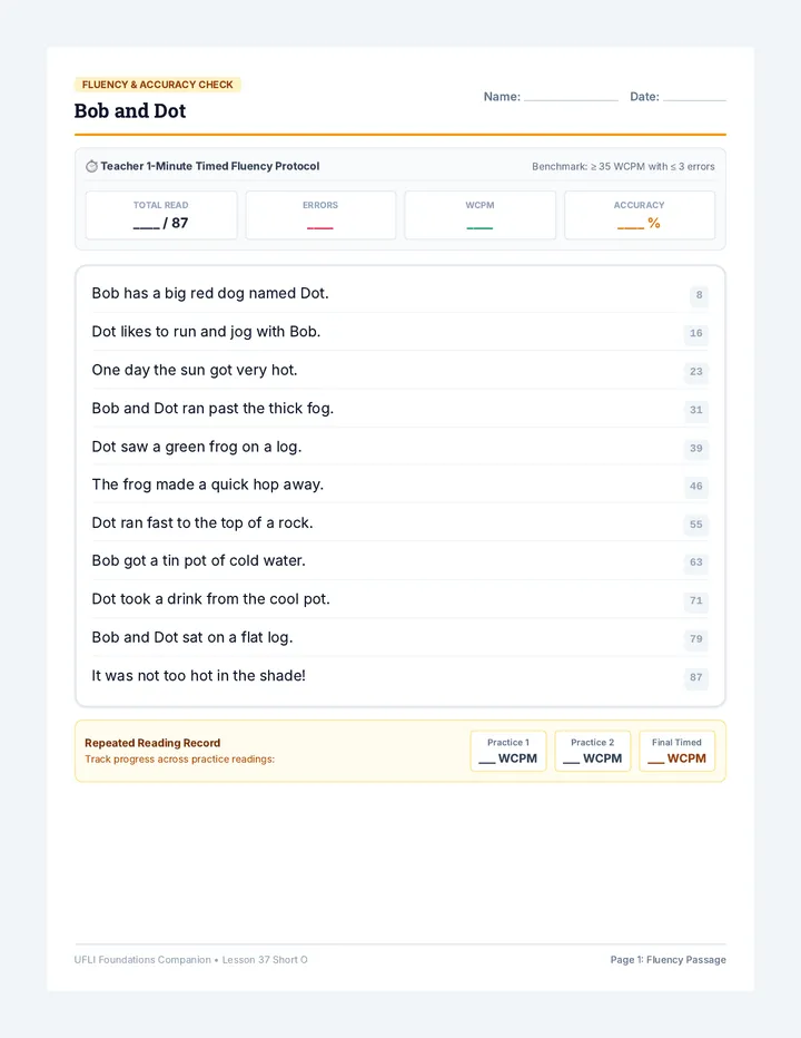 Bob and Dot Fluency Passage