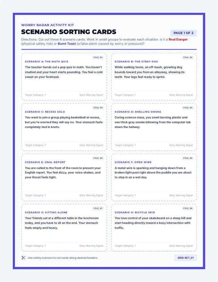 Worry Radar Scenario Sort Activity
