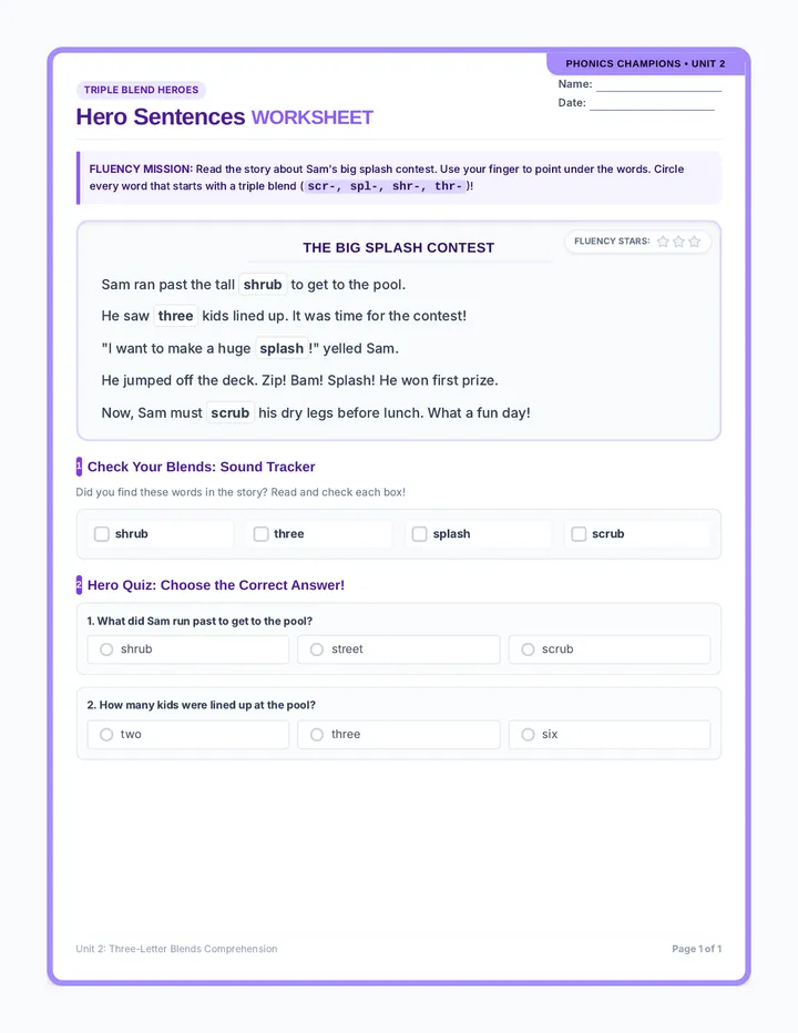 Hero Sentences Worksheet